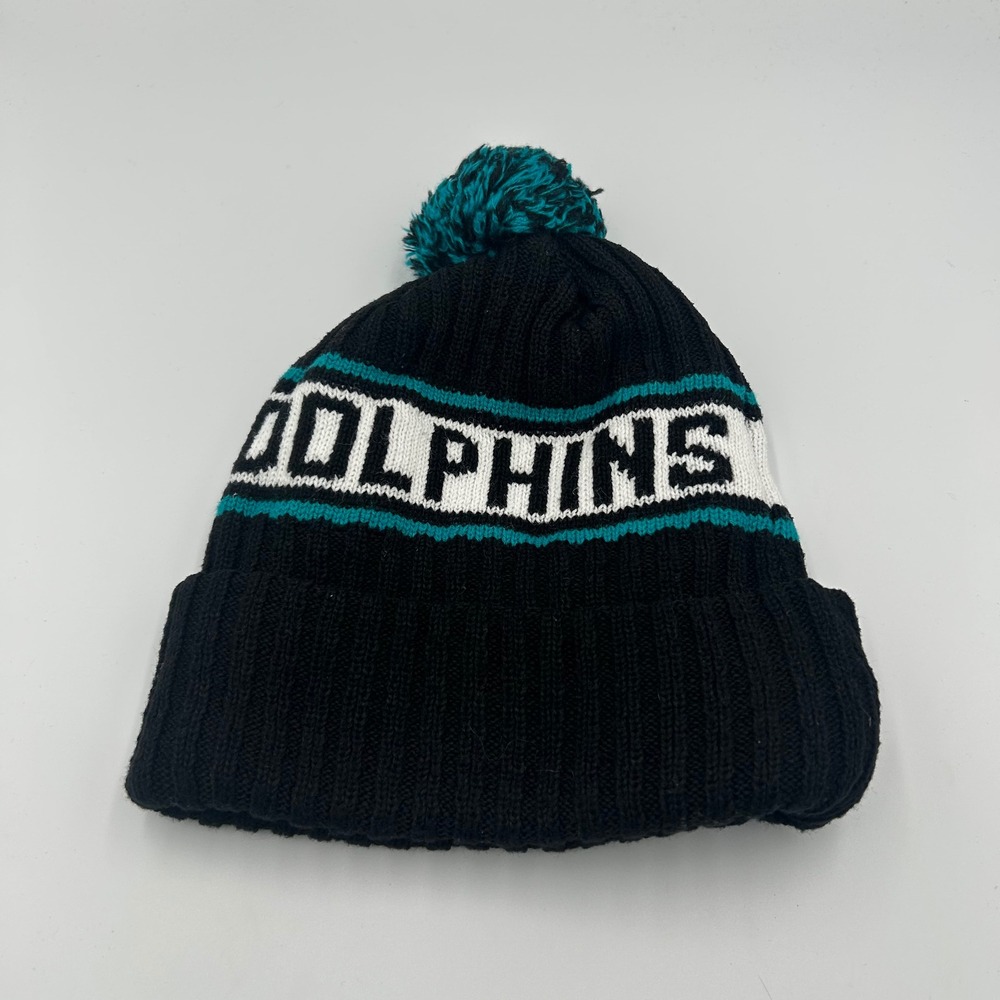 New Era Miami Dolphins Hat Unisex OSFM Black Knit Pom Beanie Fleece Lined - Picture 2 of 4